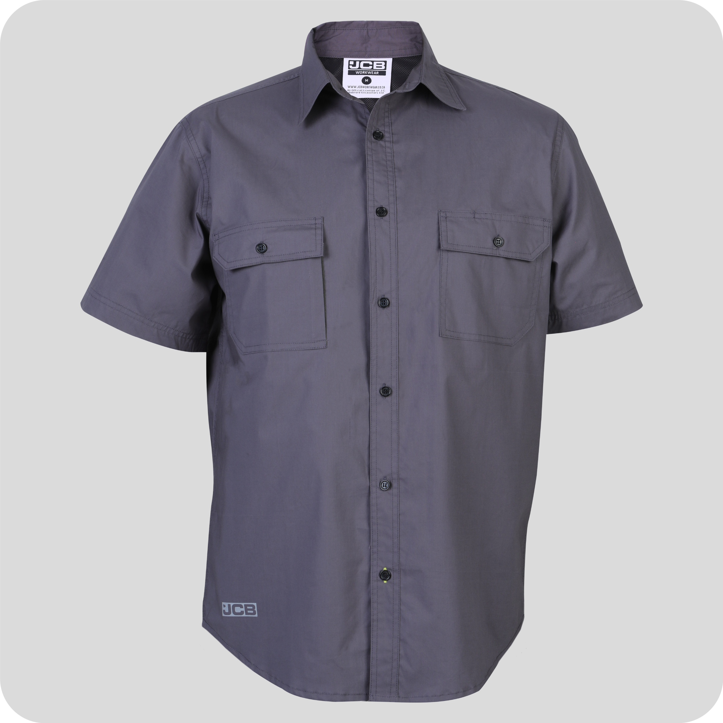 JCB Performance Vented Short Sleeve Shirt Graphite Grey Front 600x600 1.Jpg